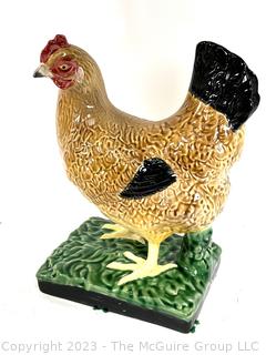 Bordallo Pinheiro Majolica Porcelain Chicken Sculpture Made in Portugal.  15" tall