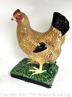 Bordallo Pinheiro Majolica Porcelain Chicken Sculpture Made in Portugal.  15" tall