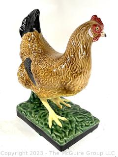 Bordallo Pinheiro Majolica Porcelain Chicken Sculpture Made in Portugal.  15" tall