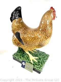 Bordallo Pinheiro Majolica Porcelain Chicken Sculpture Made in Portugal.  15" tall