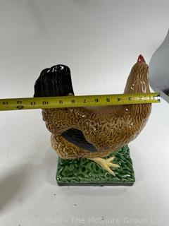 Bordallo Pinheiro Majolica Porcelain Chicken Sculpture Made in Portugal.  15" tall