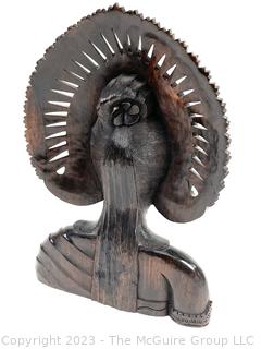 Hand Carved Wooden Indonesian Bust of Janger Godess Dancer. 13.5" Tall