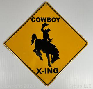 Metal Cowboy Xing (Crossing) Wall Sign. 12" square