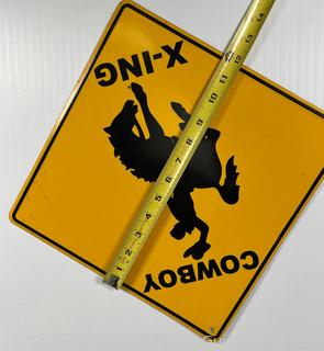 Metal Cowboy Xing (Crossing) Wall Sign. 12" square