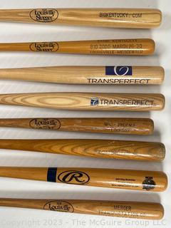 Eight (8) Miniature Collector Wooden Baseball Bats with Ball