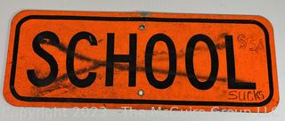 Vintage Orange Metal School Zone Sign.  9 x 24"