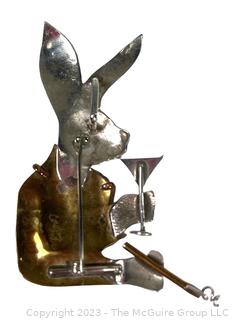 Sterling Silver and Copper Rabbit with Martini Brooch Signed by Jewelry Artist Courtney Peterson.