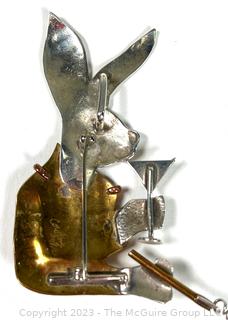 Sterling Silver and Copper Rabbit with Martini Brooch Signed by Jewelry Artist Courtney Peterson.