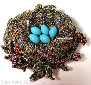 Heidi Daus Costume On A Larks Bird Nest Brooch Pin