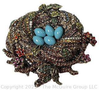 Heidi Daus Costume On A Larks Bird Nest Brooch Pin