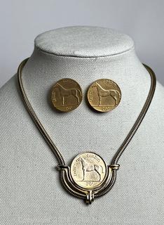 Irish Coin Necklace and Matching Clip On Earrings by Gay Boyer. 