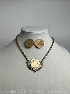 Irish Coin Necklace and Matching Clip On Earrings by Gay Boyer. 