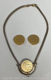 Irish Coin Necklace and Matching Clip On Earrings by Gay Boyer. 