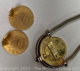 Irish Coin Necklace and Matching Clip On Earrings by Gay Boyer. 