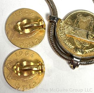 Irish Coin Necklace and Matching Clip On Earrings by Gay Boyer. 