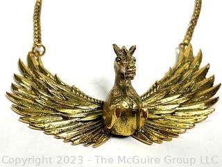 Oversized Three Dimensional Golden Pegasus Bib Necklace