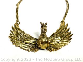 Oversized Three Dimensional Golden Pegasus Bib Necklace