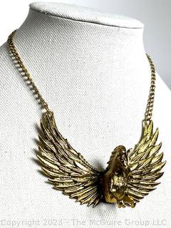 Oversized Three Dimensional Golden Pegasus Bib Necklace