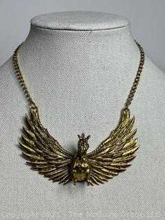 Oversized Three Dimensional Golden Pegasus Bib Necklace