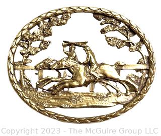 Openwork Brooch Featuring Horses Racing Marked CWF. 