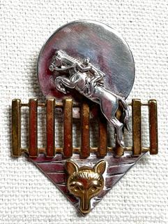 Sterling Silver Brooch with Horse Jumping Fence and a Fox Signed by Jewelry Artist Courtney Peterson.