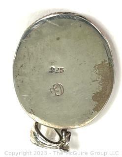 Hand Painted Glazed Porcelain Pendant in Sterling Silver Surround.