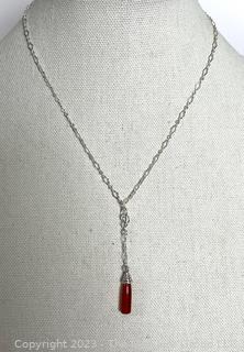 Carnelian Stone Pendant on 18" Sterling Silver Chain with Matching Drop Earrings.