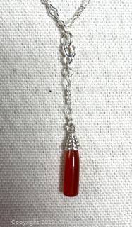 Carnelian Stone Pendant on 18" Sterling Silver Chain with Matching Drop Earrings.