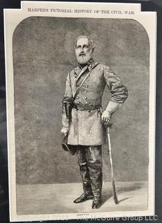 Framed Under Glass Engraving From Harpers Magazine of Robert E. Lee. 