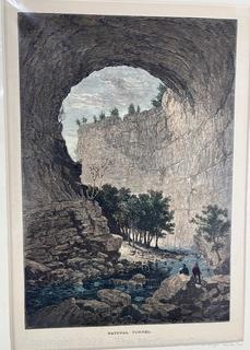 Unframed with Mat Hand Colored Engraving of Natural Tunnel, Virginia, 1880 with COA. Image 7" x 10".