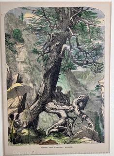 Unframed with Mat Hand Colored Engraving of Natural Bridge, Virginia, 1870 with COA. Image 7" x 10".