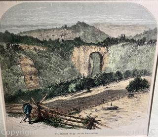 Unframed with Mat Hand Colored Engraving of Natural Bridge and Its Surroundings, Virginia, 1880 with COA. Image 7" x 10".