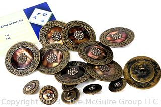 Set of Antique Brass, Marcasite and Mother of Pearl Buttons