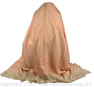 Antique Salmon Pink Silk with Lace Trim Shawl or Wrap. 