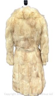 Full-Length Tourmaline Blonde Fur Coat with Fur Leather Belt, Possibly Coyote. 