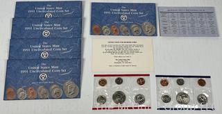 Five (5) United States Mint Uncirculated Set 1991