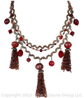 Brass with Red Bead Tassels Necklace