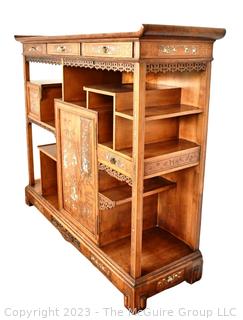 Japanese Carved Open Hardwood Shodona Display Cabinet with Inlaid Mother of Pearl Decoration