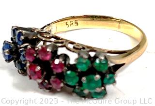 14K Yellow Gold with Sapphires, Rubies and Emeralds Set in Flower Design.  3.5g total weight. 