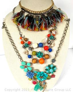 Three (3) Costume Jewelry Beaded and Thread Necklaces 