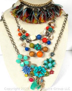 Three (3) Costume Jewelry Beaded and Thread Necklaces 