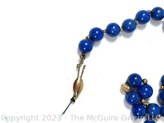 14Kt Yellow Gold with Blue Lapis Beads Necklace.  Needs repair.  36.9 grams total weight