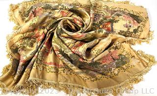 Chinese Silk Embroidered Shawl or Tapestry by Brocaded Flowers