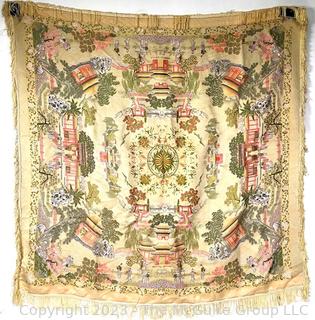 Chinese Silk Embroidered Shawl or Tapestry by Brocaded Flowers