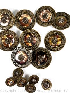 Set of Antique Brass, Marcasite and Mother of Pearl Buttons