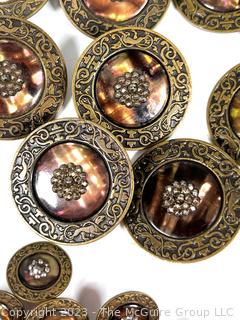 Set of Antique Brass, Marcasite and Mother of Pearl Buttons