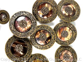 Set of Antique Brass, Marcasite and Mother of Pearl Buttons