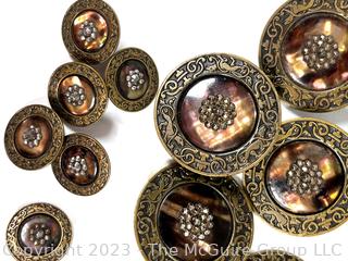 Set of Antique Brass, Marcasite and Mother of Pearl Buttons