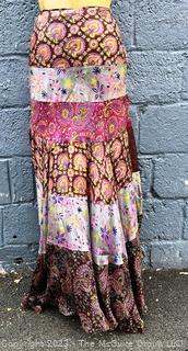 Vintage Silk Tiered Boho Full Length Skirt by Gerard Saint Albin Paris.  