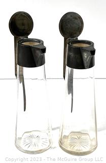 Two (2) Art Deco Glass Decanters with Silver Fittings Marked H.J. Linton, Pairs and Collection of Crystal Stoppers